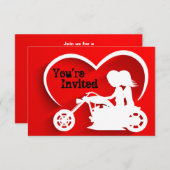 Paar rijden motorfiets, hart bruiloft uitnodiging (Voorkant / Achterkant)