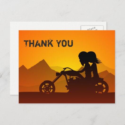 Paar Rijden Motorfiets Met Bergen Dank U Briefkaart (Voorkant / Achterkant)