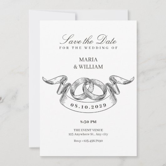  paar ring minimalistische bruiloft save the date (Voorkant)