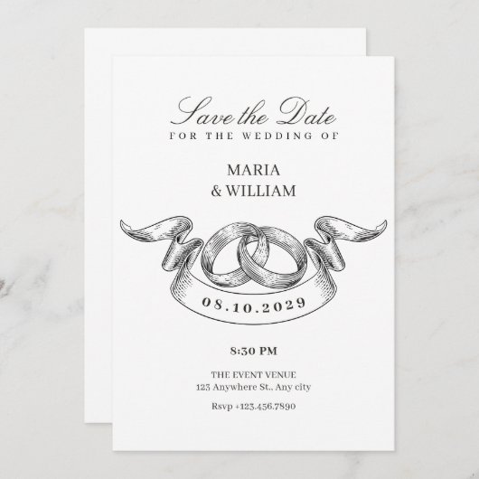  paar ring minimalistische bruiloft save the date (Voorkant / Achterkant)