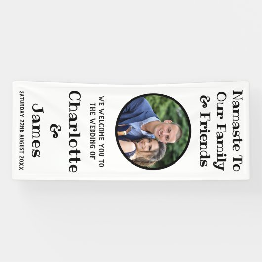 Paar Ronde Foto Zwart-Wit Huwelijk Welkom Spandoek (Horizontaal)