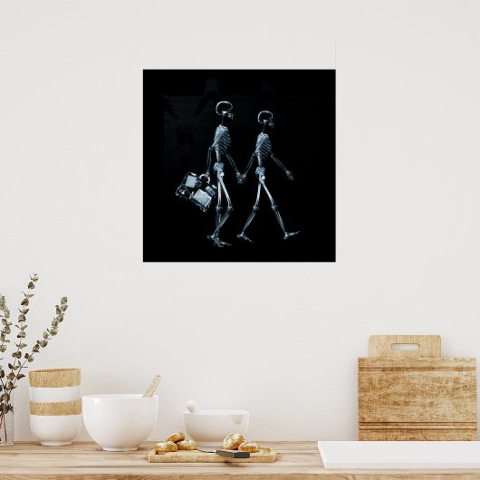 Paar-Röntgengezichtskeletten - Blauw Poster (Keuken)