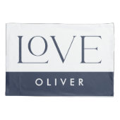 Paar roze blauwe serif liefde typografie moderne kussensloop (Achterkant-Links)