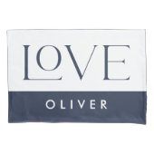 Paar roze blauwe serif liefde typografie moderne kussensloop (Voorkant-Links)