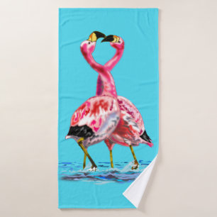 Paar Roze Flamingo Badhanddoek