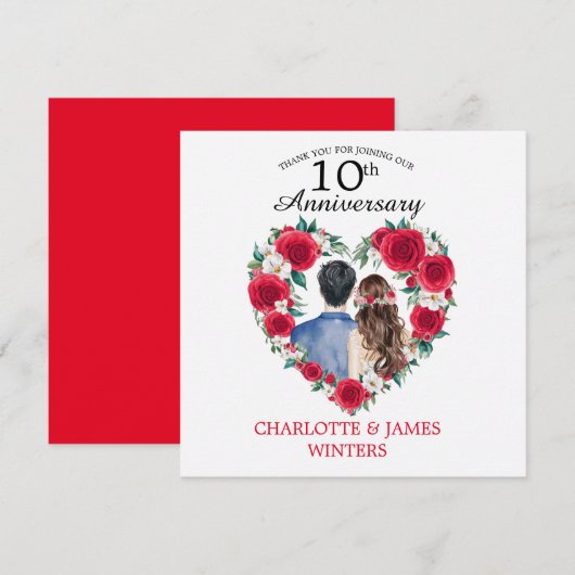 Paar Rozen waterverf 10e bruiloft Jubileum Bedankkaart (Voorkant / Achterkant)