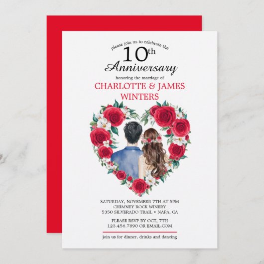 Paar Rozen waterverf 10e bruiloft Jubileum Kaart (Voorkant / Achterkant)