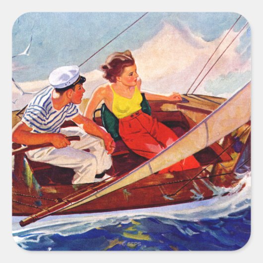 Paar Sailing door R.J. Cavaliere Vierkante Sticker (Voorkant)