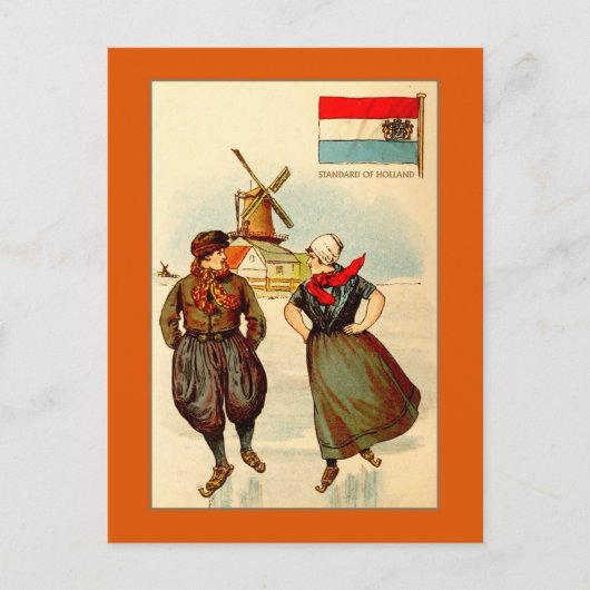  paar schaatsen, windmolen, Nederland Briefkaart (Voorkant)