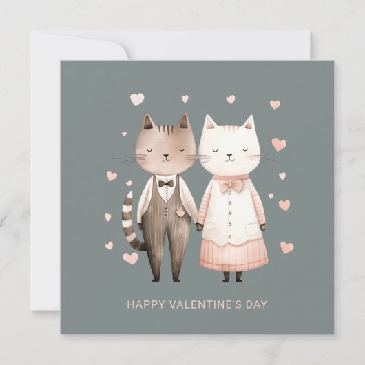 Paar schattige katten Valentijnsdag Feestdagenkaart (Voorkant)