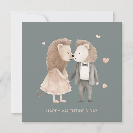 Paar schattige leeuwen Valentijnsdag Feestdagenkaart (Voorkant)