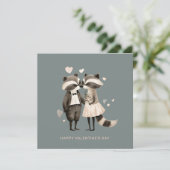 Paar schattige wasberen Valentijnsdag Feestdagenkaart (Staand voorkant)