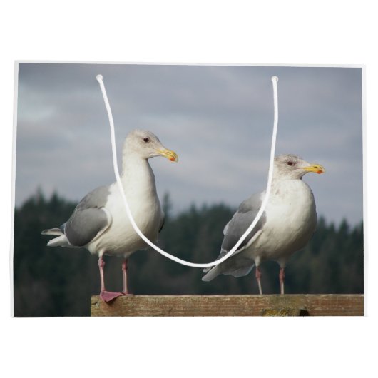 Paar Seagulls Posing op Fence Large Cadeautasje (Achterkant)