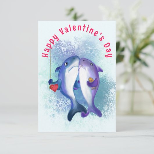 Paar Shark Love Valentijnsdag Kaart - Grappig (Staand voorkant)