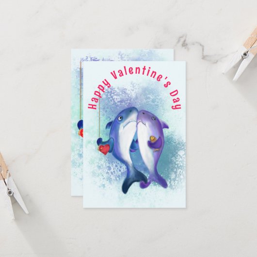 Paar Shark Love Valentijnsdag Kaart - Grappig (Voorkant / Achterkant in situ)