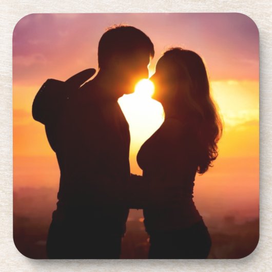 Paar Silhouette bij zonsondergang Bier Onderzetter (Voorkant)
