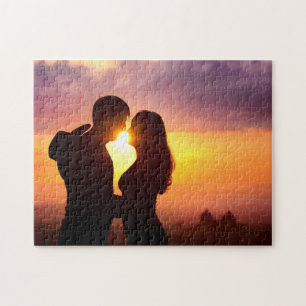 Paar Silhouette bij zonsondergang Legpuzzel