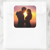 Paar Silhouette bij zonsondergang Vierkante Sticker (Tas)