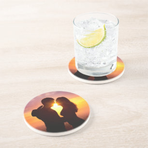 Paar Silhouette bij zonsondergang Zandsteen Onderzetter