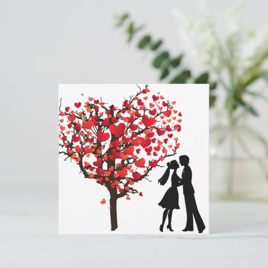 Paar Silhouette onder Valentijnse hartstructuur Feestdagenkaart (Staand voorkant)