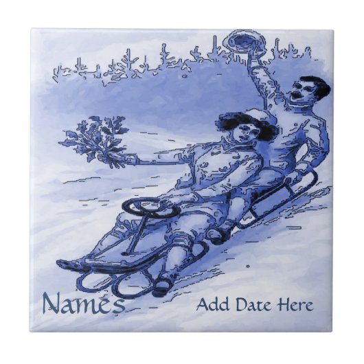 Paar Sleigh Tile, Dutch Kijk, personaliseer je Tegeltje (Voorkant)