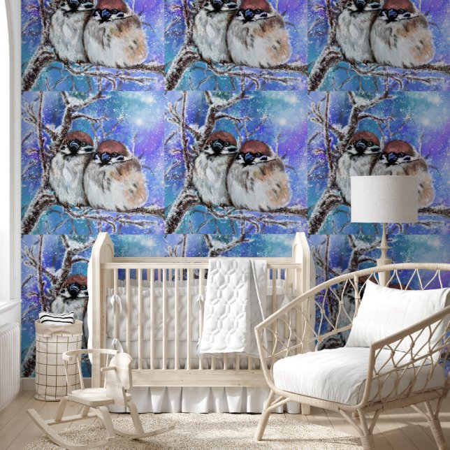 Paar Sparrow in de winter Behang (Kinderen)