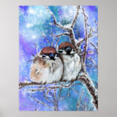 Paar Sparrow in de winter Poster (Voorkant)