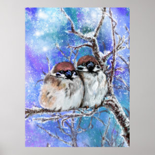 Paar Sparrow in de winter Poster