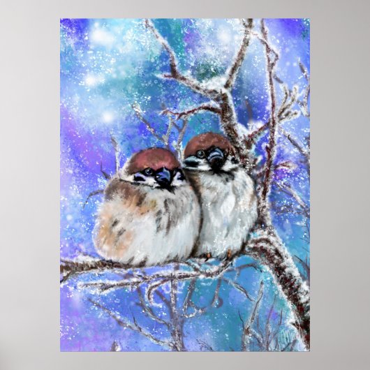 Paar Sparrow in de winter Poster (Voorkant)