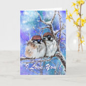 Paar Sparrow In Winter Valentijnsdag Kaart (Gele Bloem)