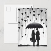 Paar Staande Onder Paraplu, Hartvormige Regen Briefkaart (Voorkant / Achterkant)