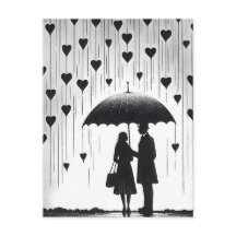 Paar Staande Onder Paraplu, Hartvormige Regen