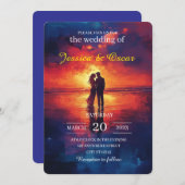 Paar Strand Silhouette Huwelijksuitnodiging Kaart (Voorkant / Achterkant)