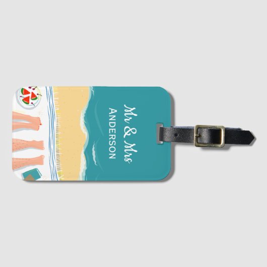 Paar Sunbathing gepersonaliseerd Mr en Mrs Holiday Bagagelabel (Voorkant (horizontaal))