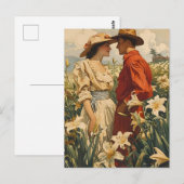 Paar te midden van witte lelies romantisch  briefkaart (Voorkant / Achterkant)
