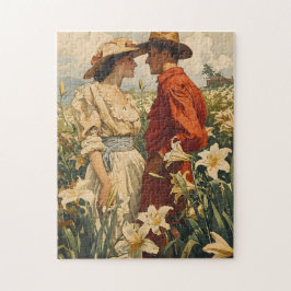 Paar te midden van witte lelies romantisch  legpuzzel