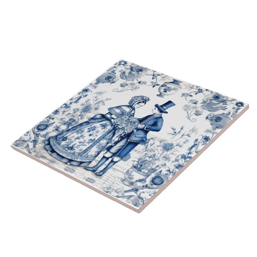 Paar Tegels in Rustiek Blauw Indigo Tegeltje (Zijkant)