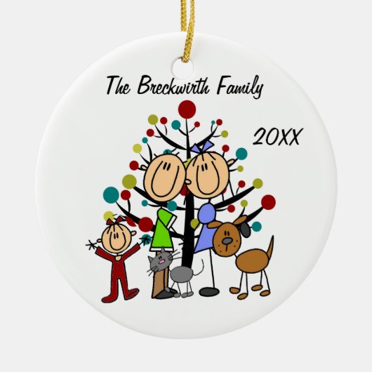 Paar, Toddler Girl, Dog, Cat Holiday Ornament (Voorkant)