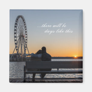 Paar Together Watch Sunset on Bench Magneet