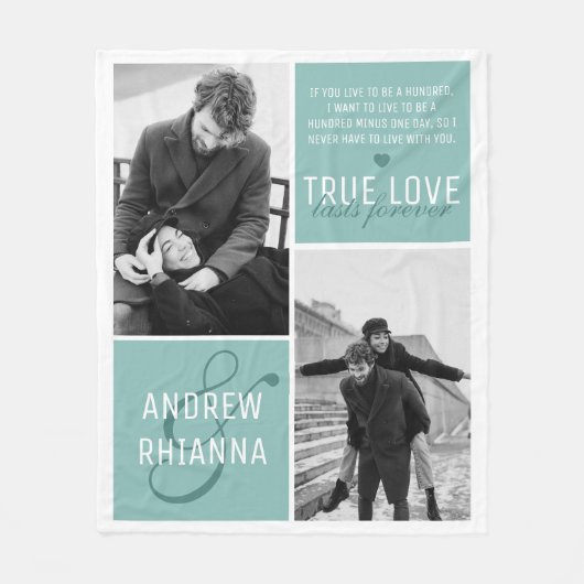 Paar True Love 2 Photo & Quote Fleece Deken (Voorkant)