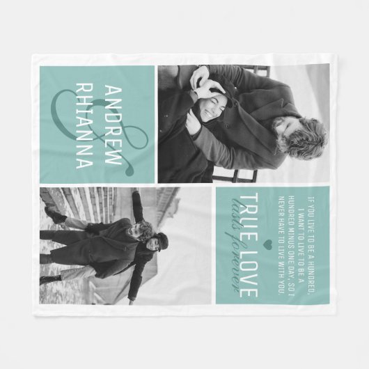 Paar True Love 2 Photo & Quote Fleece Deken (Voorkant (Horizontaal))