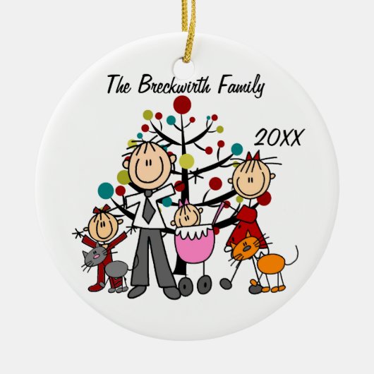 Paar, twee meisjes, twee kattenfeestdagen keramisch ornament (Voorkant)