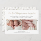 Paar Twin Birth Announding in Faux Gold Foil Aankondiging (Voorkant / Achterkant)