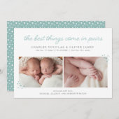 Paar Twin Boy Birth Announounding with Blue Hearts Aankondiging (Voorkant / Achterkant)