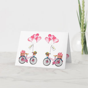 Paar Valentijn Roze Blauw Fietsballon Hart Liefde Feestdagen Kaart