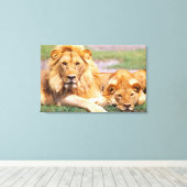 Paar van Afrikaanse Lion, Panthera leo, Tanzania Canvas Afdruk (Insitu (Houten vloer))