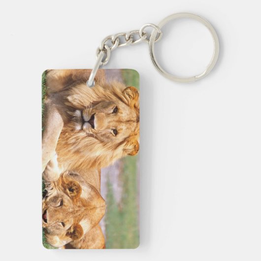 Paar van Afrikaanse Lion, Panthera leo, Tanzania Sleutelhanger (achterkant)