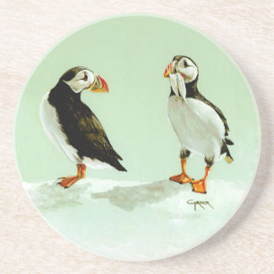 Paar van Antartische Puffin Birds Zandsteen Onderzetter