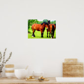 Paar van baai Poolse gefokte paarden | Groen lands Poster (Keuken)