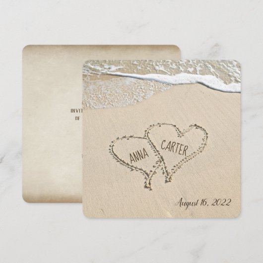 Paar van Beach Hearts Wedding Invite Kaart (Voorkant / Achterkant)